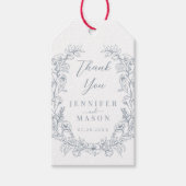 Dusty blauen Blumenkranz klassische Hochzeit danke Geschenkanhänger (Vorderseite)