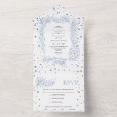 Dusty blauen Glitzer Kiefer, Konfetti Winterhochze All In One Einladung (Innen Boden)