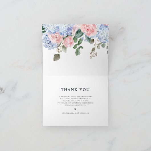 Dusty blauen Hydrangeas Rose Hochzeitstag Dankeskarte (Innenseite)