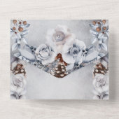 Dusty blauen Rose Kiefernkiefer Winter All In One Einladung (Rückseite)