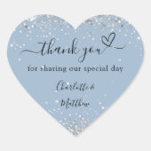 Dusty blauen Silberherz danke Ihnen Hochzeit Herz-Aufkleber (Vorderseite)