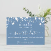 Dusty blauen Sterne Hochzeit speichern das Datum Save The Date (Stehend Vorderseite)