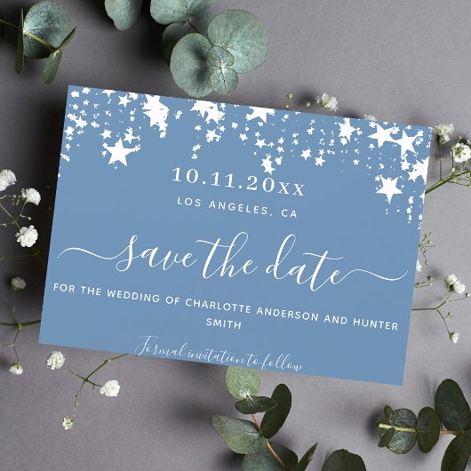 Dusty blauen Sterne Hochzeit speichern das Datum Save The Date