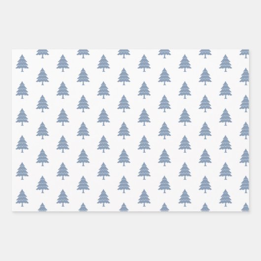 Dusty blauen und weißen Bäume Frohe Weihnachtsfeie Geschenkpapier Set (Vorderseite)
