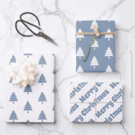 Dusty blauen und weißen Bäume Frohe Weihnachtsfeie Geschenkpapier Set