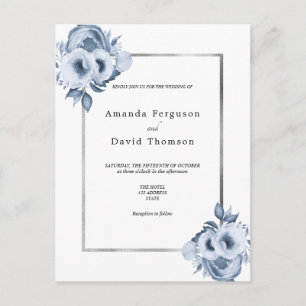 Dusty blauen weißen Blumen Einladung Hochzeit Postkarte