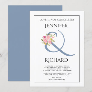 Dusty blauer Ampersand, rosa rosa virtuelle Hochze Einladung