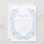 Dusty blauer Blumenkranz nach Party Hochzeit Einladung (Vorderseite)