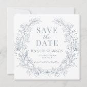 Dusty blauer Blumenkranz Save the Date Foto (Vorderseite)