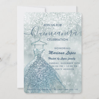 Dusty blauer Schnee Winterwunderland Quinceañera I Einladung