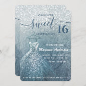 Dusty blauer Schnee Winterwunderland Süß 16 Einladung (Vorne/Hinten)