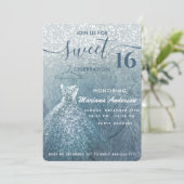 Dusty blauer Schnee Winterwunderland Süß 16 Einladung (Stehend Vorderseite)