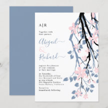 Dusty blauer Zweig, rot Blume Initialen Hochzeit