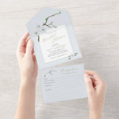 Dusty blaues Frühlingsblumen Brautparty mit Rezept All In One Einladung (Abreißen)