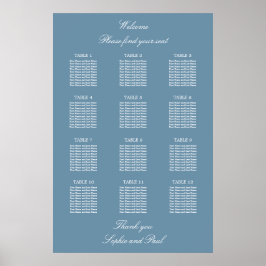 Dusty Blue 12 Table Wedding Seating Chart Poster