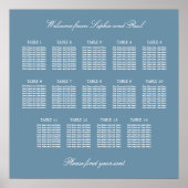 Dusty Blue 14 Table Wedding Seating Chart Poster (Vorne)