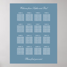 Dusty Blue 16 Table Wedding Seating Chart Poster
