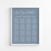 Dusty Blue 16 Table Wedding Seating Chart Poster