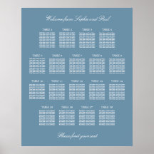 Dusty Blue 18 Table Wedding Seating Chart Poster