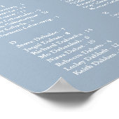 Dusty Blue 200 Names Wedding Seating Chart Poster (Ecke)