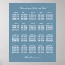 Dusty Blue 20 Table Wedding Seating Chart Poster