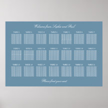 Dusty Blue 21 Table Wedding Seating Chart Poster