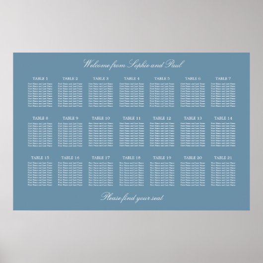 Dusty Blue 21 Table Wedding Seating Chart Poster (Vorne)