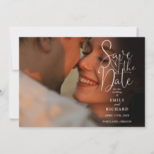 Dusty Blue 2 Foto Elegante Script Wedding Save The Date (Vorderseite)