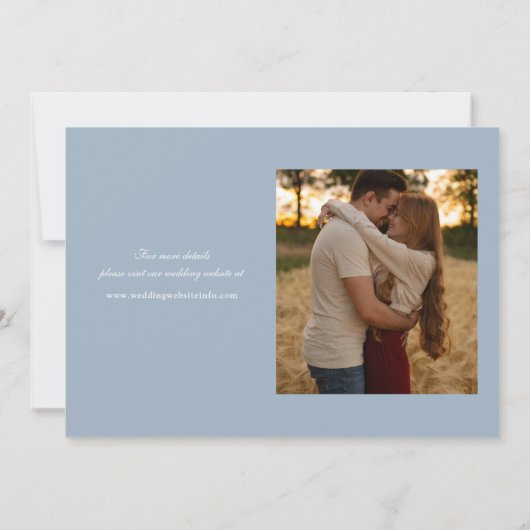 Dusty Blue 2 Foto Elegante Script Wedding Save The Date (Rückseite)