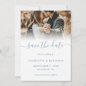 Dusty Blue 2 Foto Wedding Save the Date Card Ankündigung (Vorderseite)