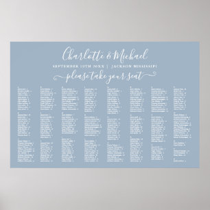 Dusty Blue 300 Namen Hochzeits-Sitzplan Poster