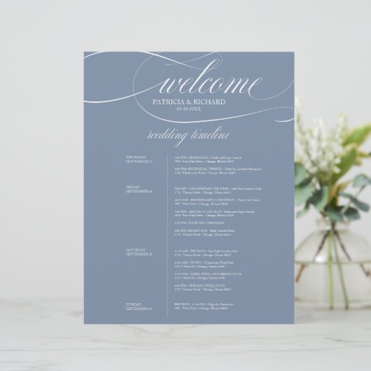 Dusty Blue 4 Days Wedding Itinerary Chic (Stehend Vorderseite)