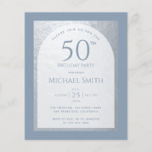 Dusty Blue 50. Geburtstag Silver Budget Einladung
