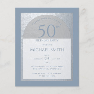 Dusty Blue 50. Geburtstag Silver Budget Einladung