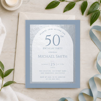 Dusty Blue 50. Geburtstag Silver Budget Einladung