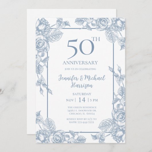 Dusty Blue 50 Jahre Einladung (Vorne/Hinten)