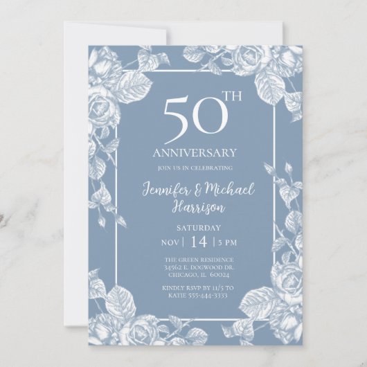 Dusty Blue 50 Jahre Einladung (Vorderseite)