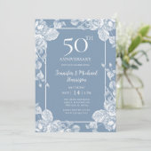Dusty Blue 50 Jahre Einladung (Stehend Vorderseite)
