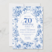 Dusty Blue 70th Birthday Floral Invitation Card Einladung (Vorderseite)