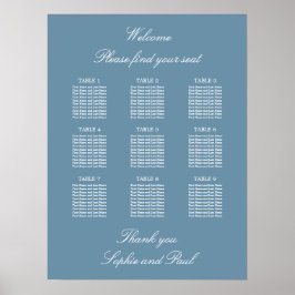 Dusty Blue 9 Table Wedding Chart Poster
