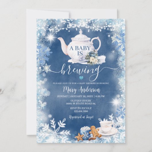 Dusty Blue A Baby wird Baby Dusche zu Weihnachten Einladung (Vorderseite)