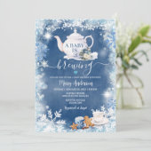 Dusty Blue A Baby wird Baby Dusche zu Weihnachten Einladung (Stehend Vorderseite)