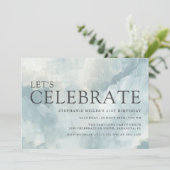 Dusty Blue Abstrakt Brushstrokes 21. Geburtstag Einladung (Stehend Vorderseite)