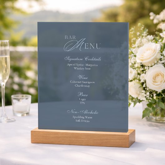 Dusty Blue Acrylic Wedding Bar Menu Sign Acrylschild