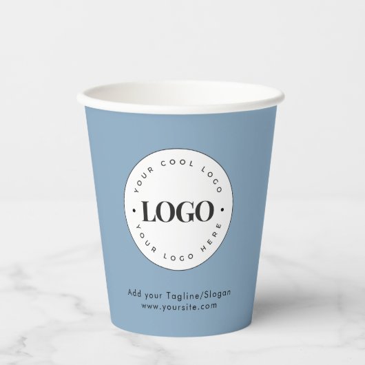 Dusty Blue Add Custom Business Company Logo-Party Pappbecher (Vorderseite)