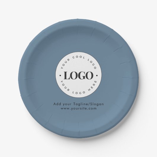 Dusty Blue Add Custom Business Company Logo-Party Pappteller (Vorderseite)