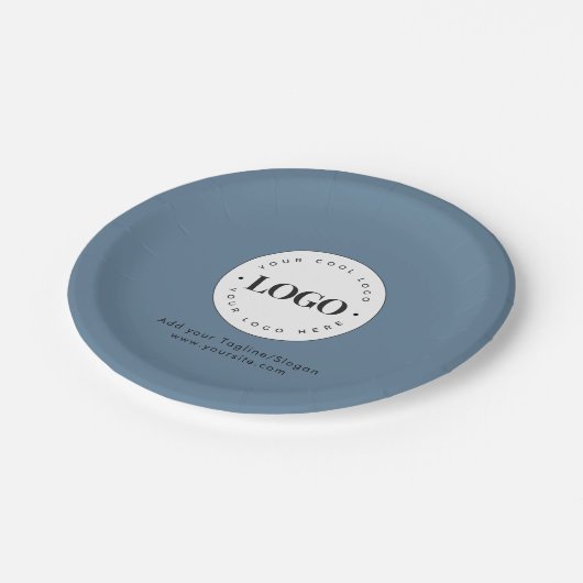 Dusty Blue Add Custom Business Company Logo-Party Pappteller (Schrägansicht)