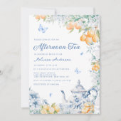 Dusty Blue Afternoon Tea Brautdusche Einladung (Vorderseite)