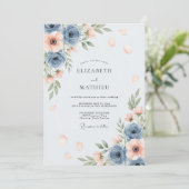 Dusty Blue Airy Spring Wedding Einladung (Stehend Vorderseite)
