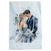 Dusty Blue Alcohol Ink Floral Wedding Mittlere Geschenktüte (Rückseite)